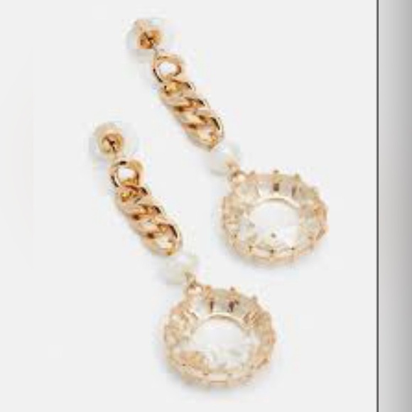 DANNIJO Authentic Sawyer Edgy Gold Chain Link Pearls & Crystals Loop Earrings - Picture 9 of 11